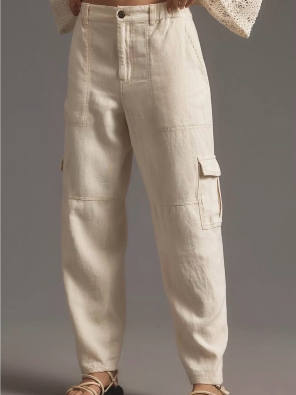 Anthropologie Pilcro Slim Linen Beach Cargo Pants Cream Lightweight Women’s 10?